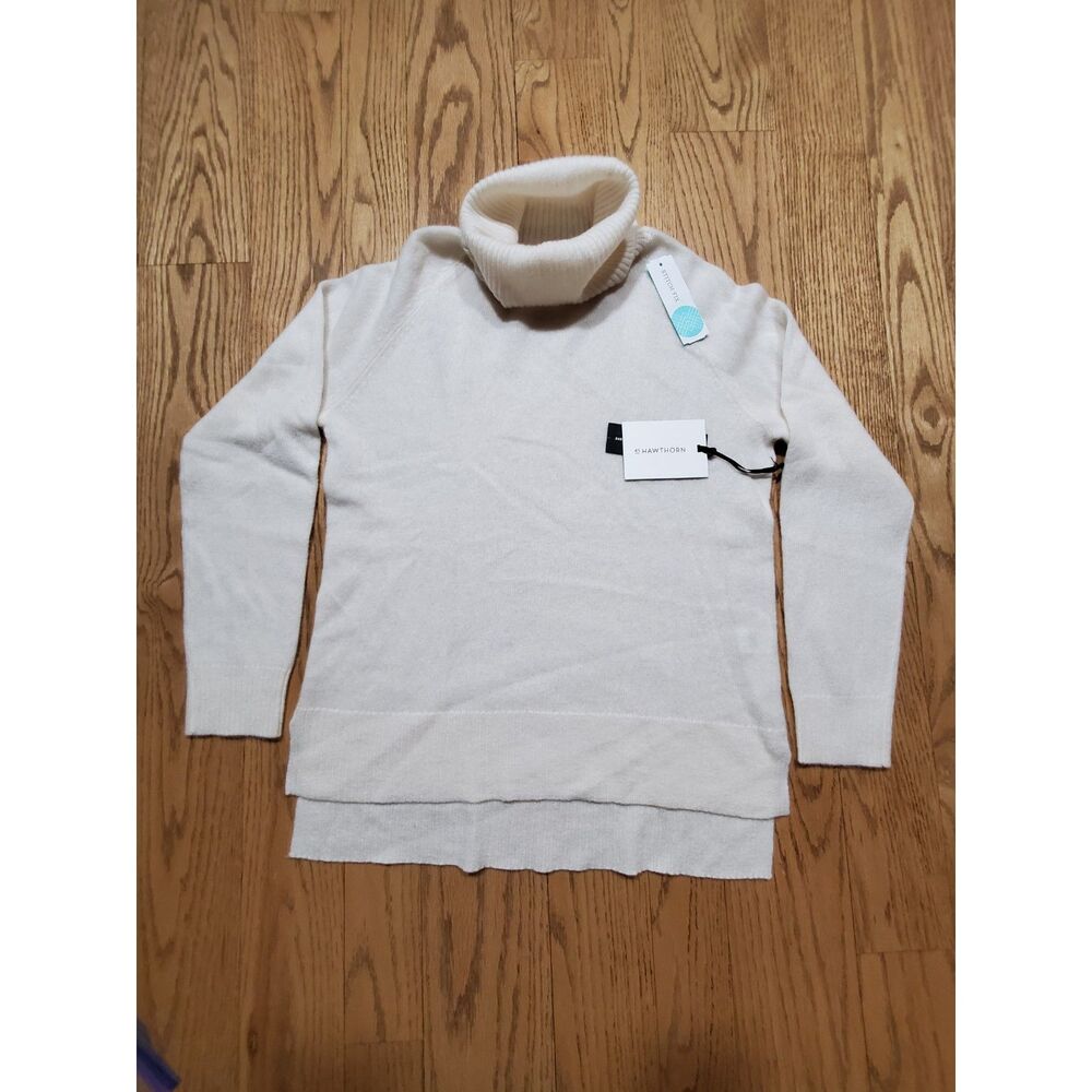 41 Hawthorn Womens M Porella Cashmere Turtle Neck Sweater Off White Soft NEW